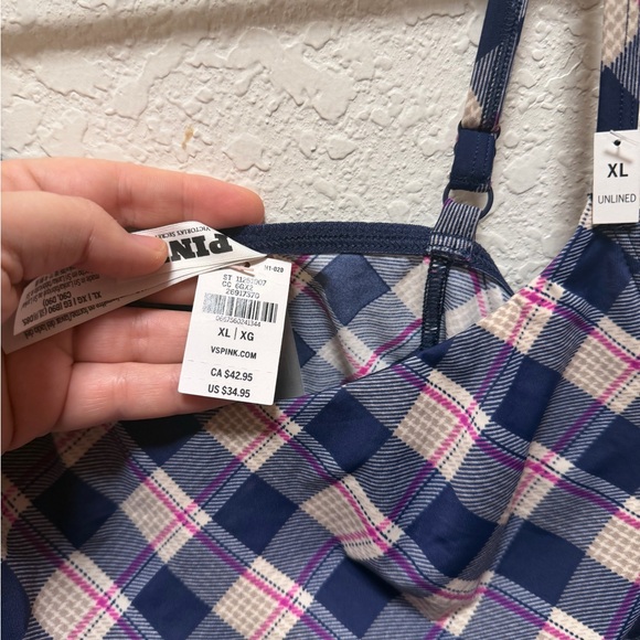 Victoria's Secret PINK | The Cinched Micro Corset Top Size XL Navy Plaid Print - Picture 3 of 5